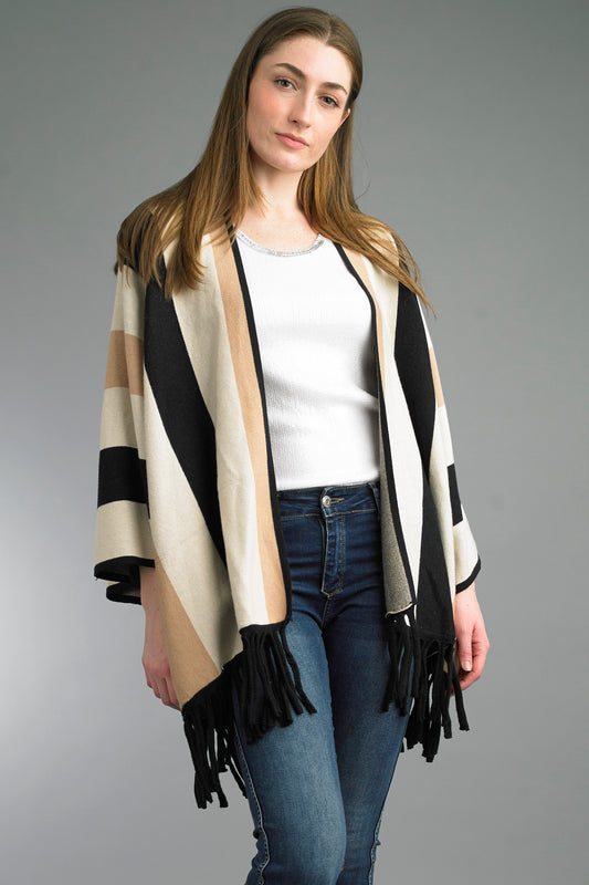 Striped Cardigan Sweater with Fringe
