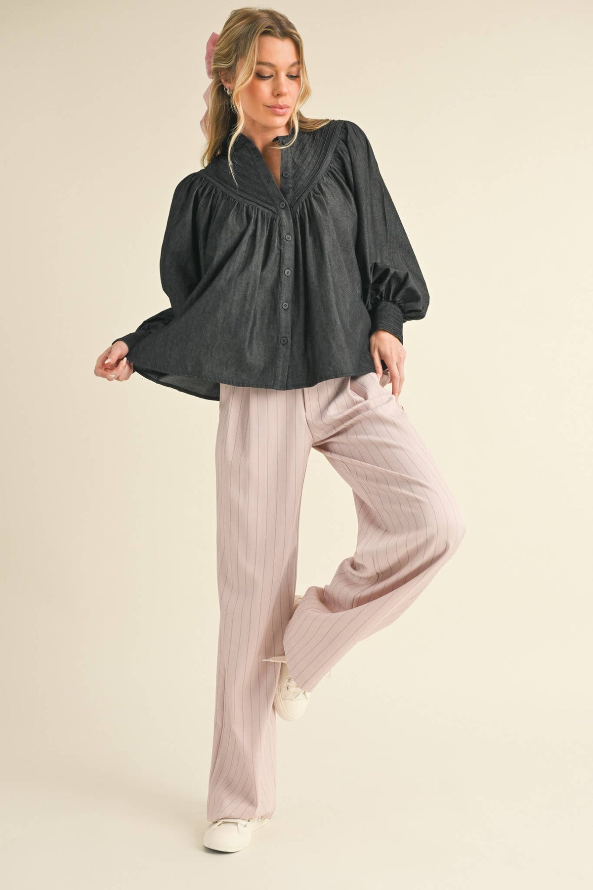Button Down Batwing Sleeve Top