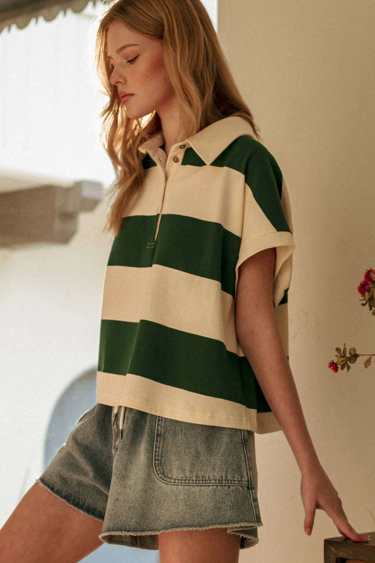 Wide Striped Short Sleeve Polo Shirt