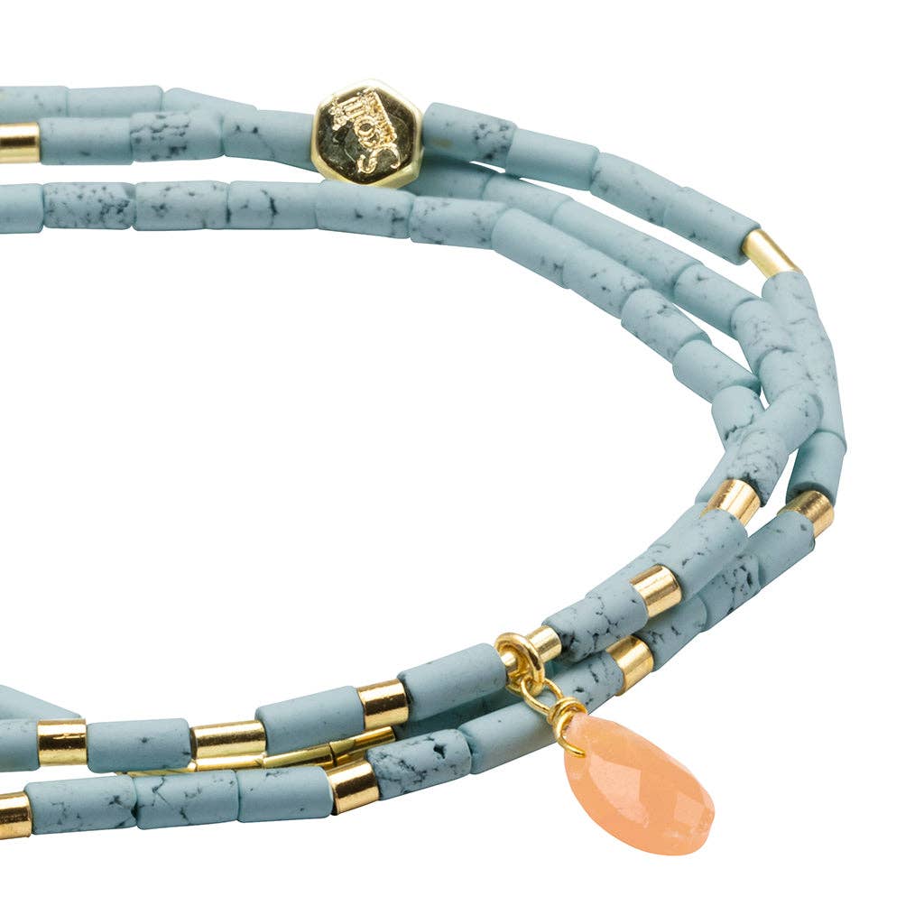 Scout Teardrop Stone Wrap ~ Blue Howlite/Sunstone/Gold ~ Harmony