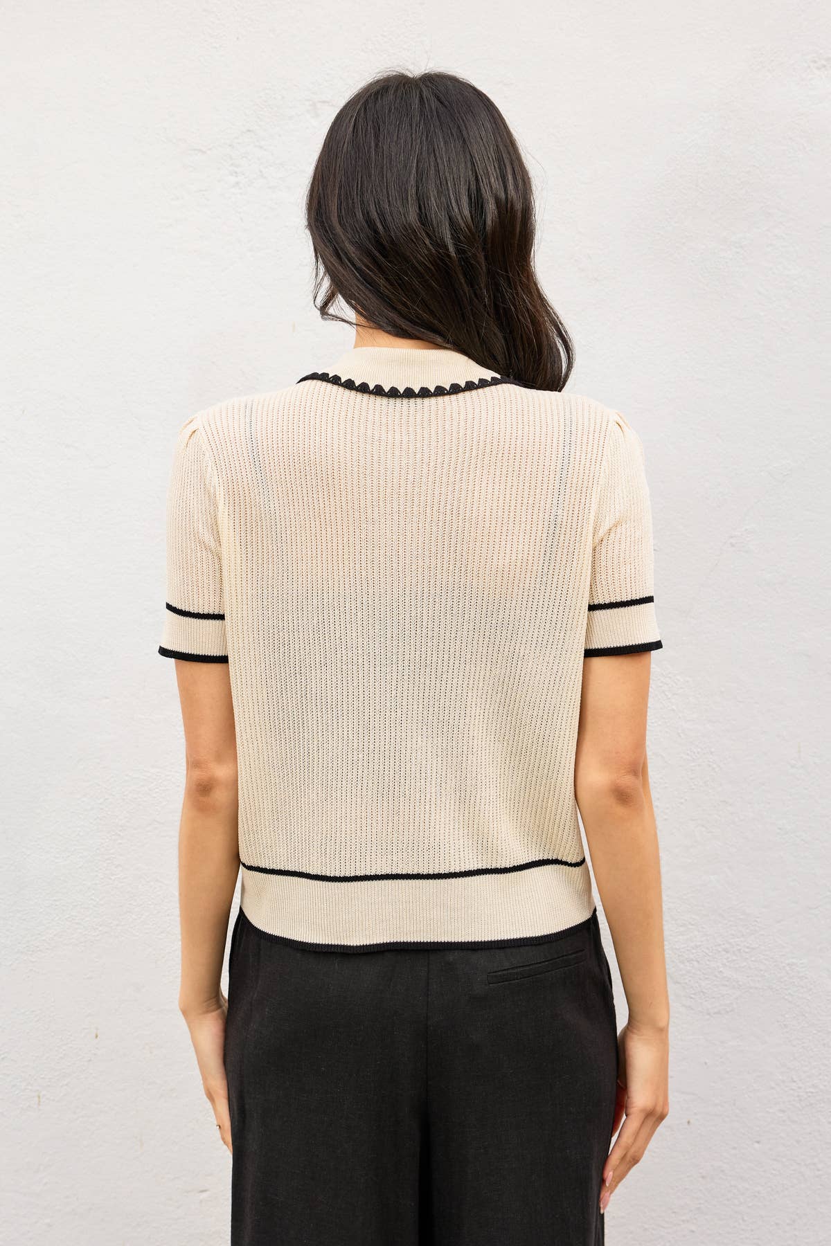 Bay Breeze Contrast Trim Open Knit Top