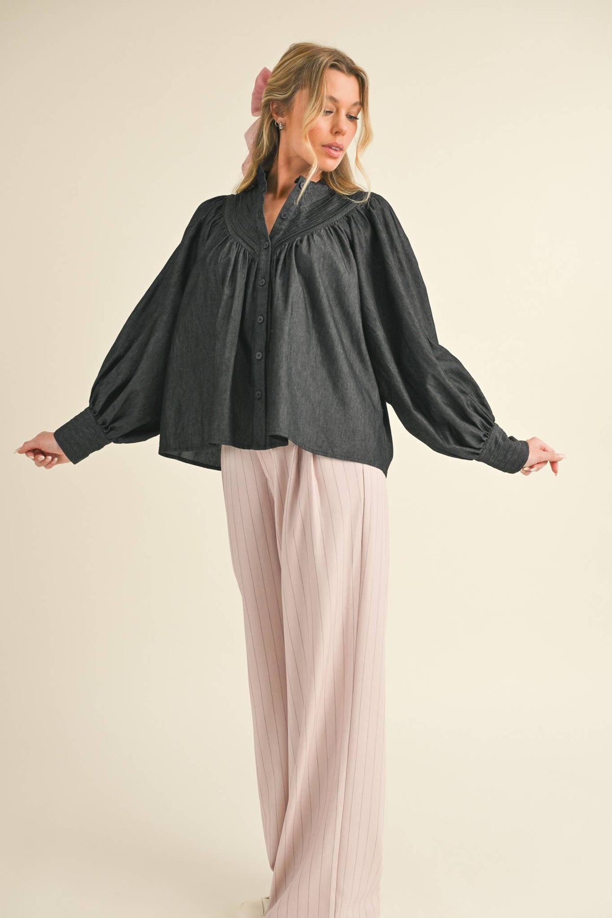 Button Down Batwing Sleeve Top