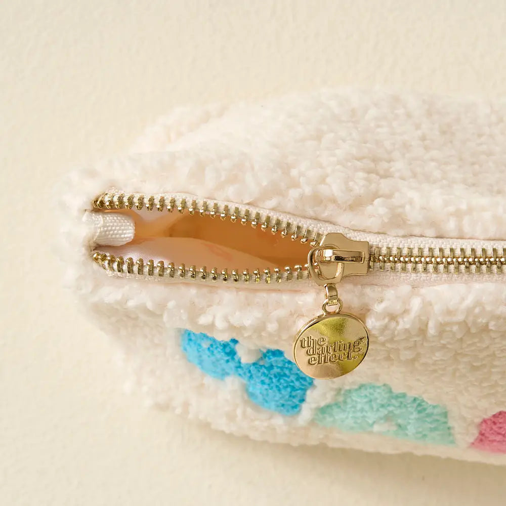 Sherpa Zippered Teddy Pouch - Happy