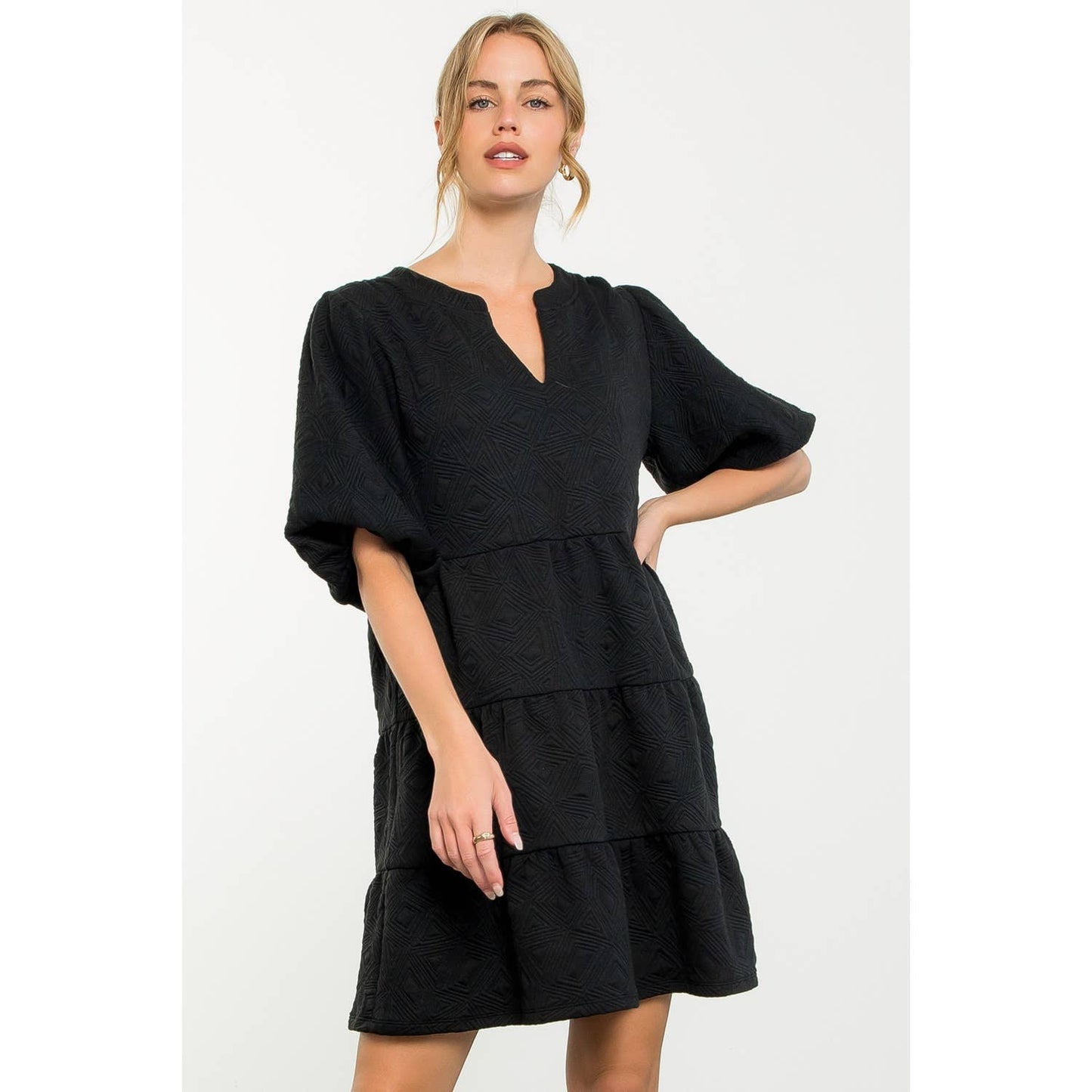 Puff Sleeve Textured Dress