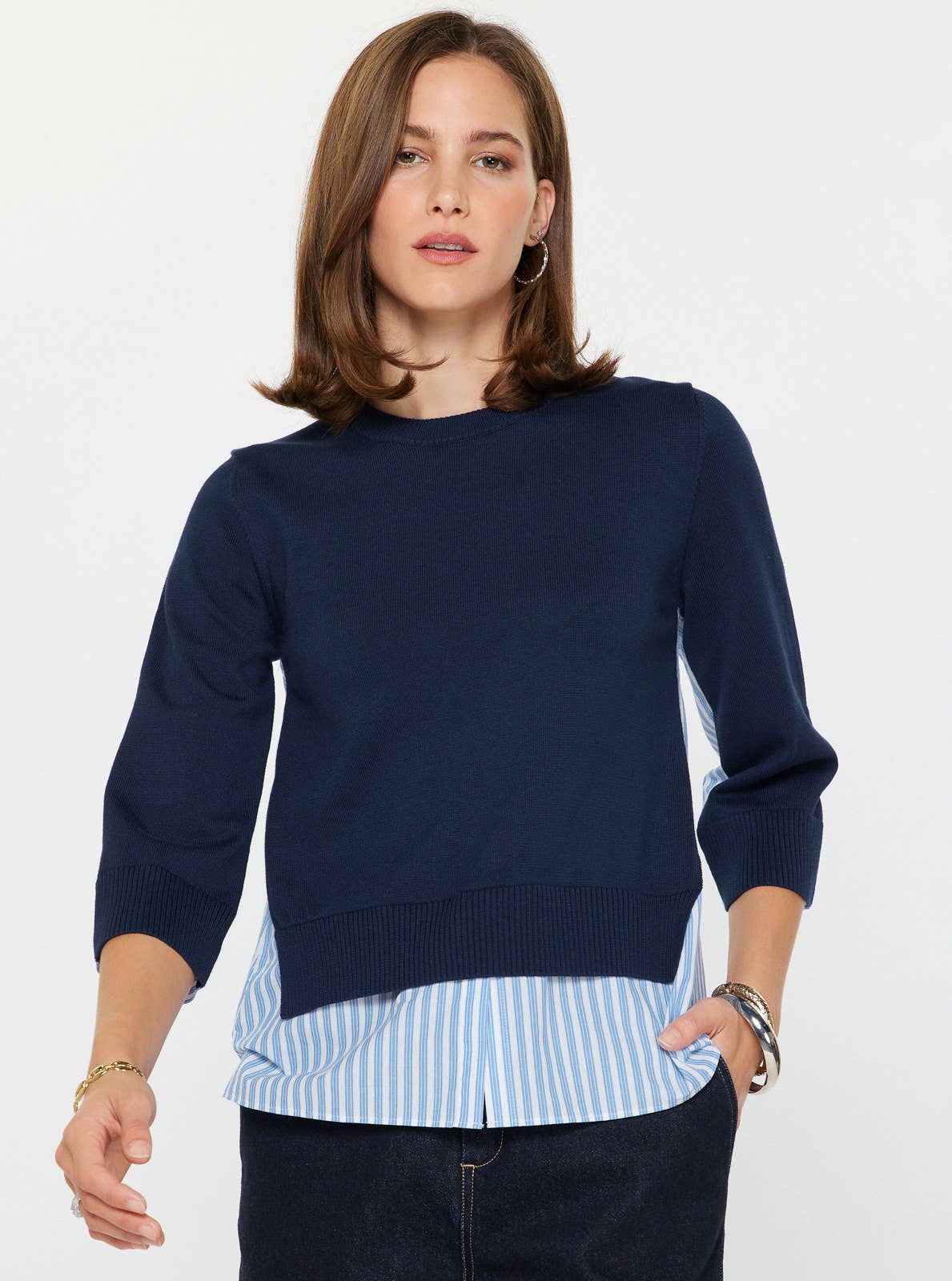 Striped Mixed Media Sweater