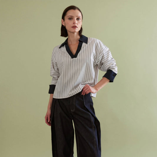 V-neck Striped Blouse