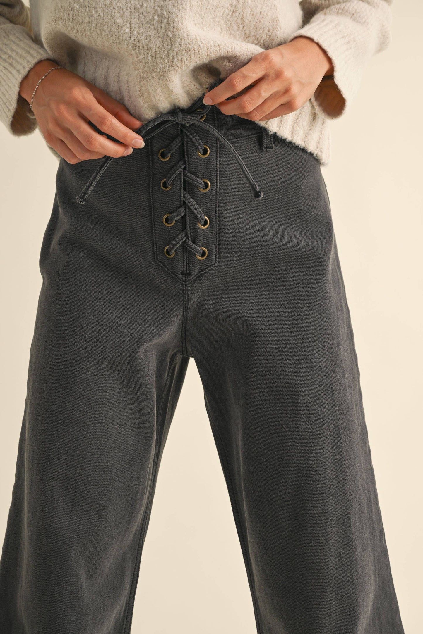 Lace-Up Front Detail Denim Pants