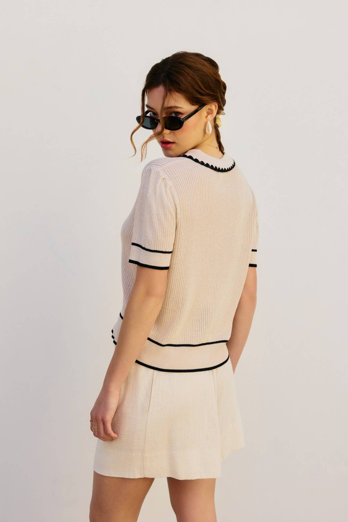 Bay Breeze Contrast Trim Open Knit Top