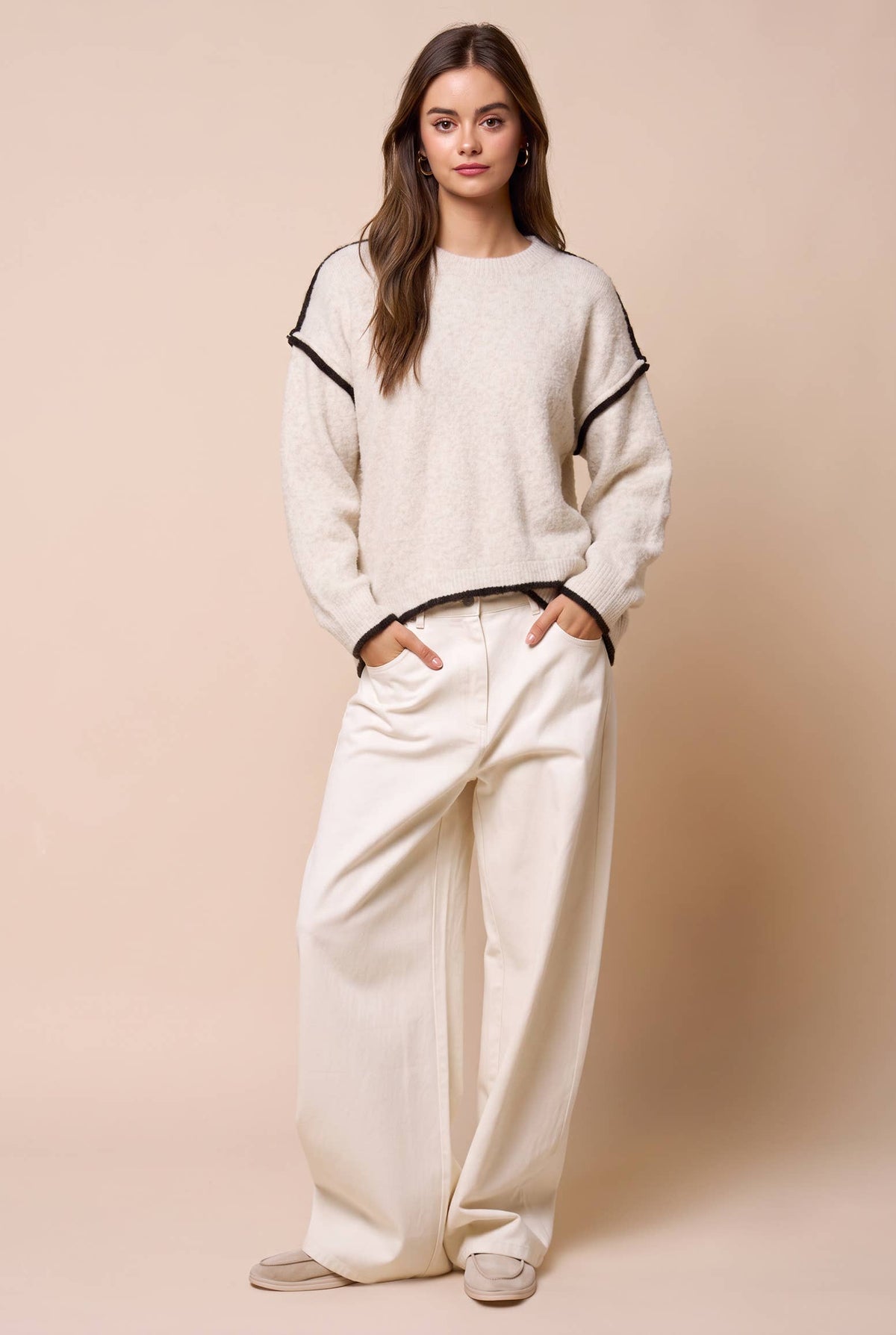 Color Block Wrap Hem Trim Sweater
