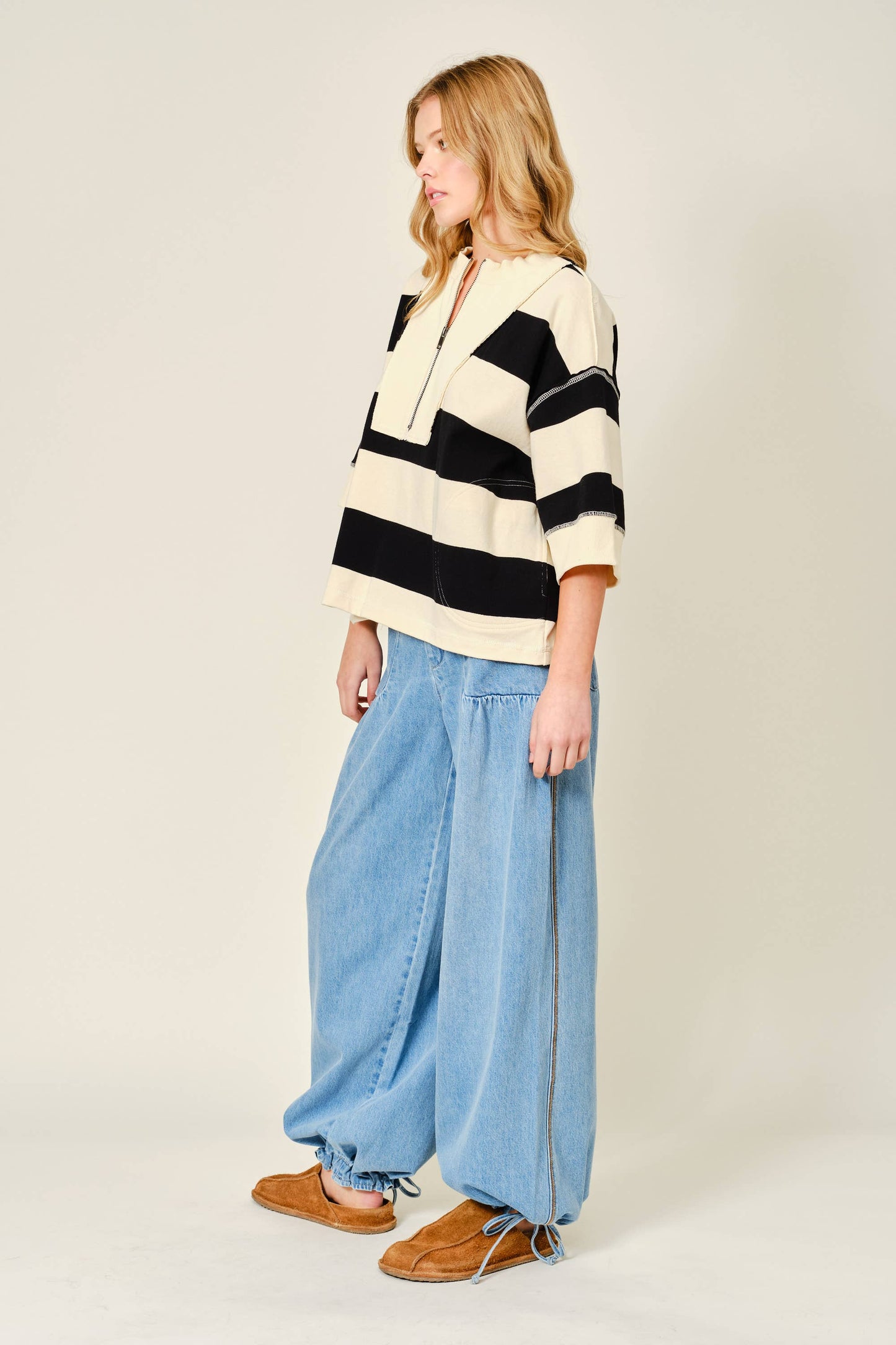 Striped Zipper Pullover Sweatshirt