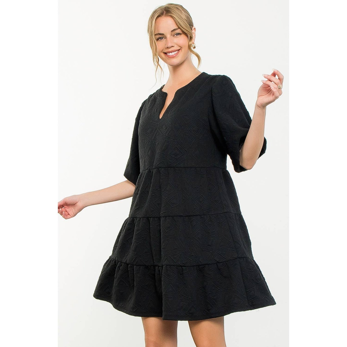 Puff Sleeve Textured Dress