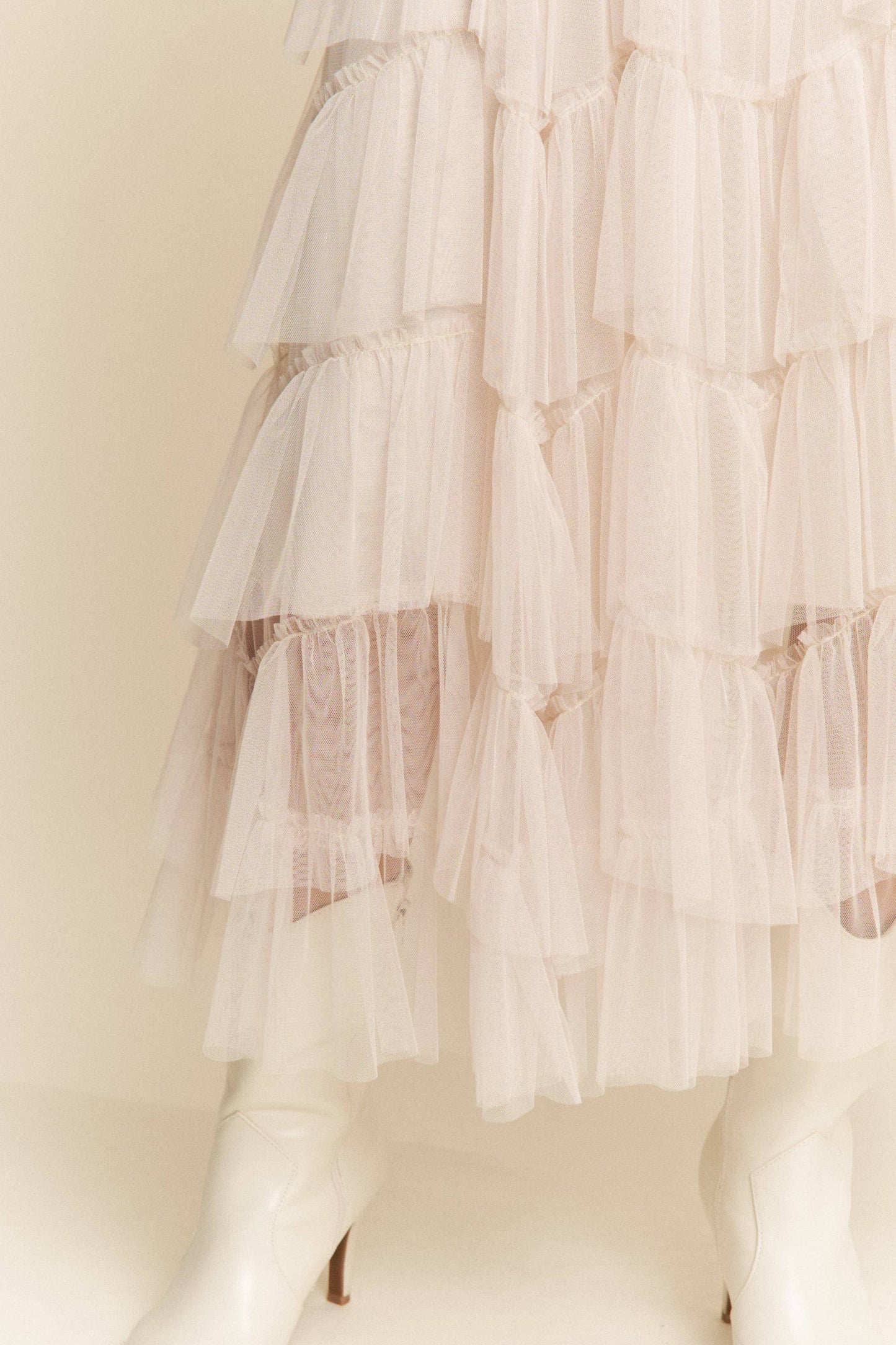 Tiered Ruffle Mesh Lined Maxi Skirt