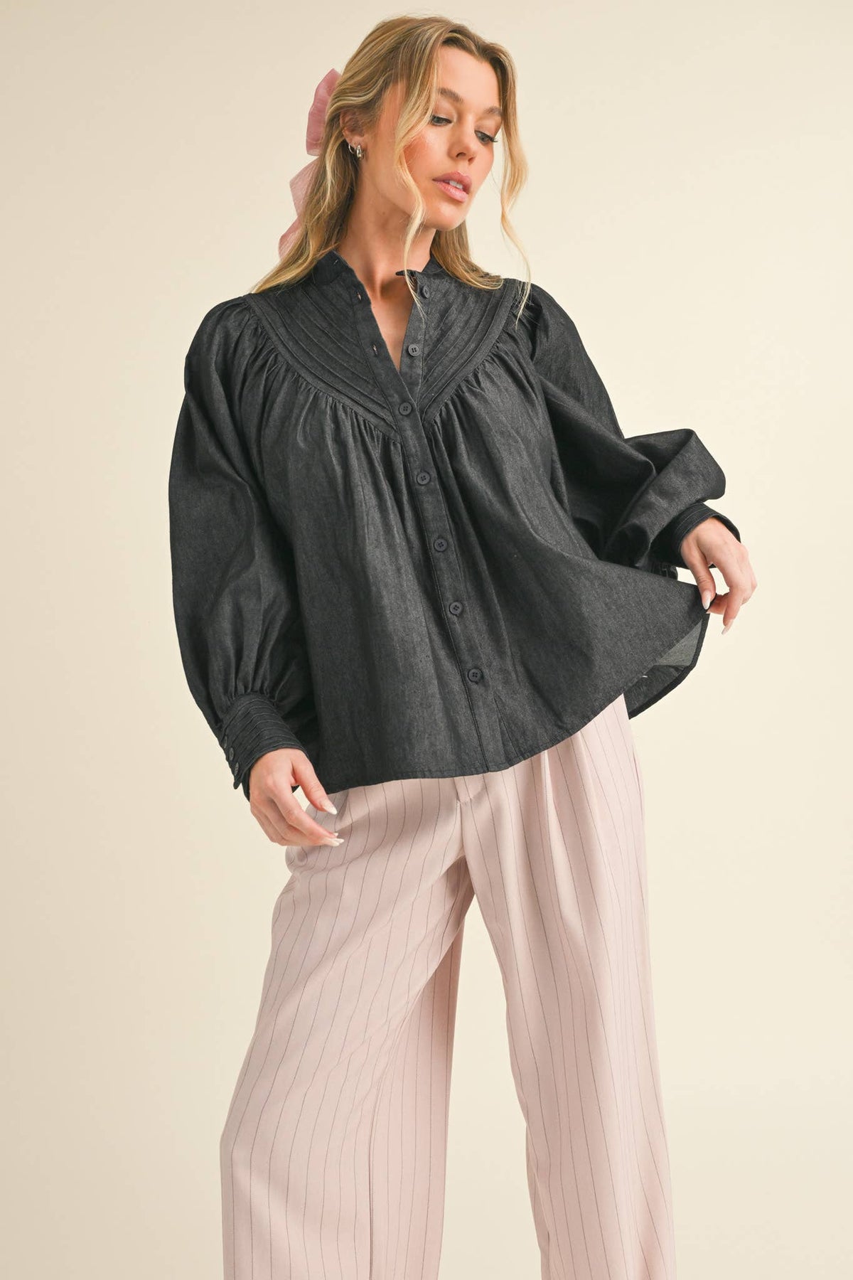 Button Down Batwing Sleeve Top