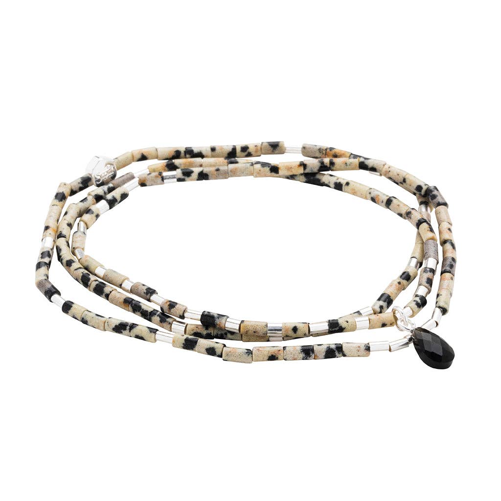 Scout Teardrop Stone Wrap ~ Dalmatian Jasper/Obsidian/Silver ~ Joy