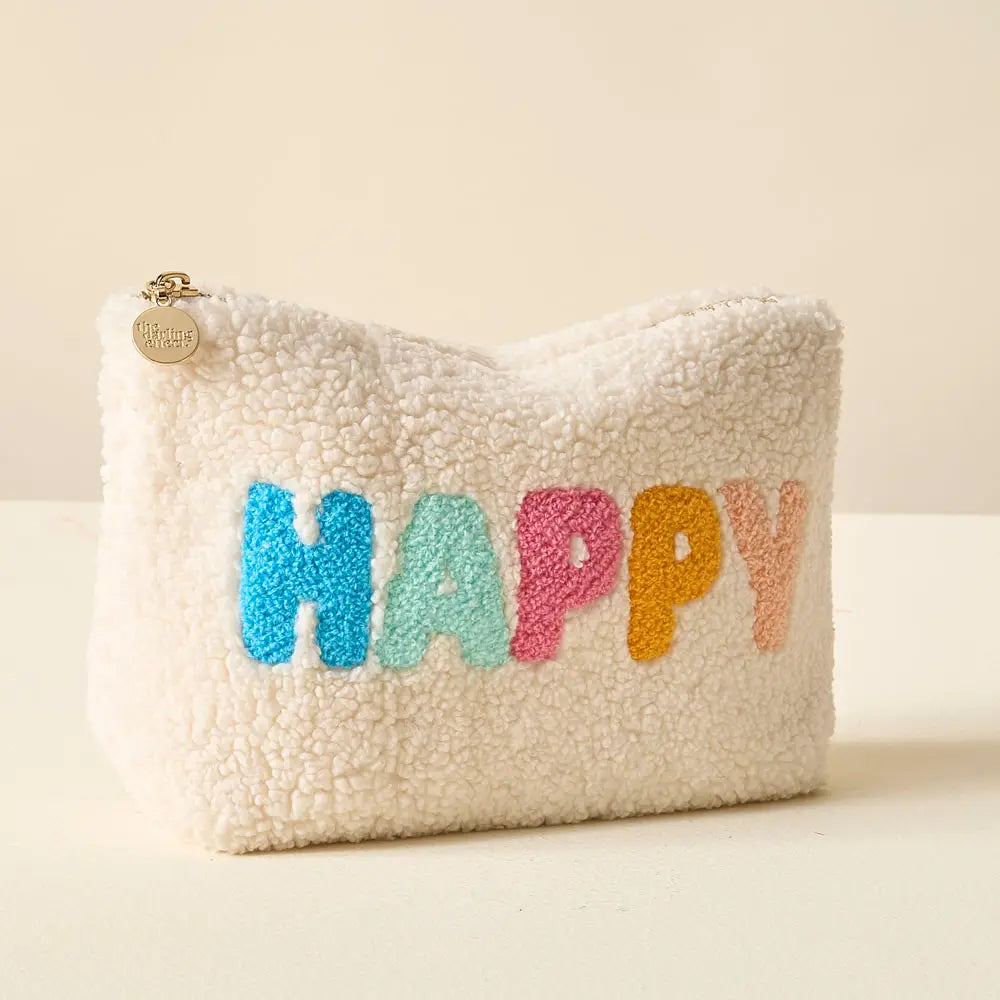 Sherpa Zippered Teddy Pouch - Happy