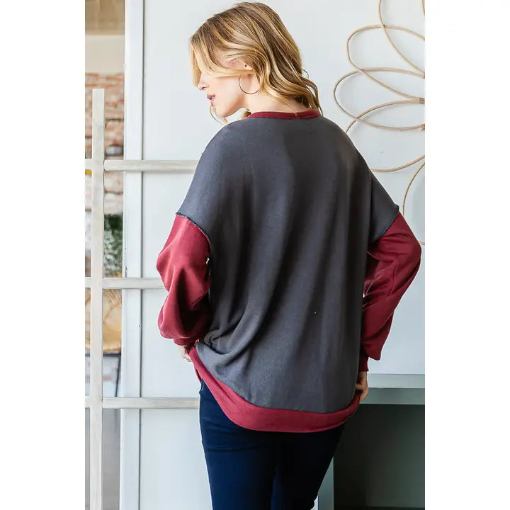 Burgundy Gray ColorBlock Sweatshirt