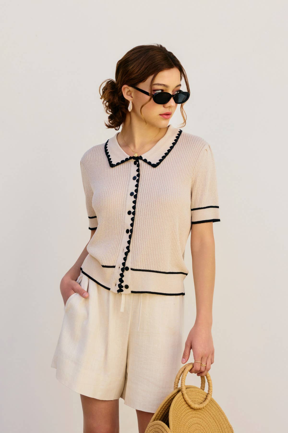 Bay Breeze Contrast Trim Open Knit Top