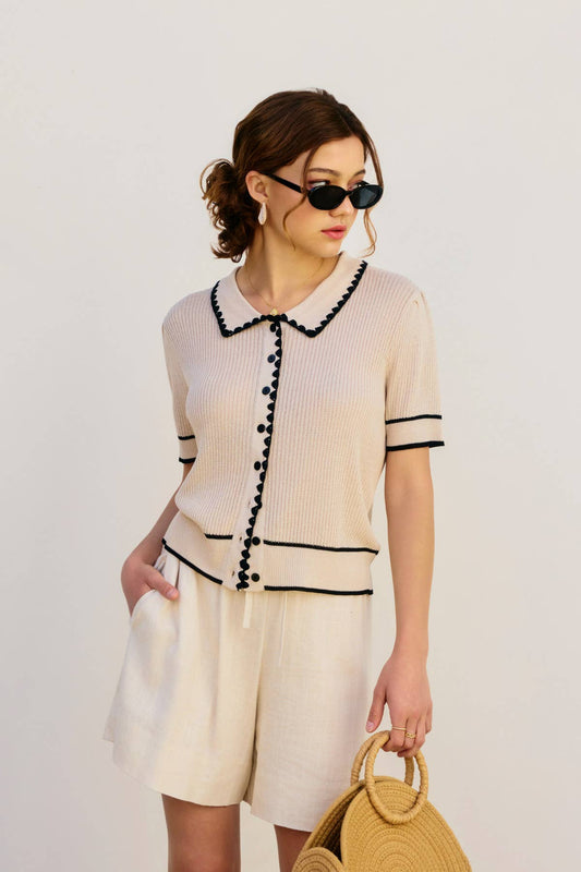 Bay Breeze Contrast Trim Open Knit Top