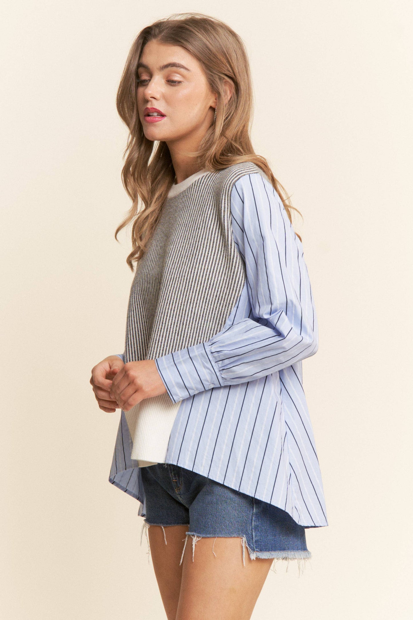 Multi Pattern Color Block Long Sleeve Top