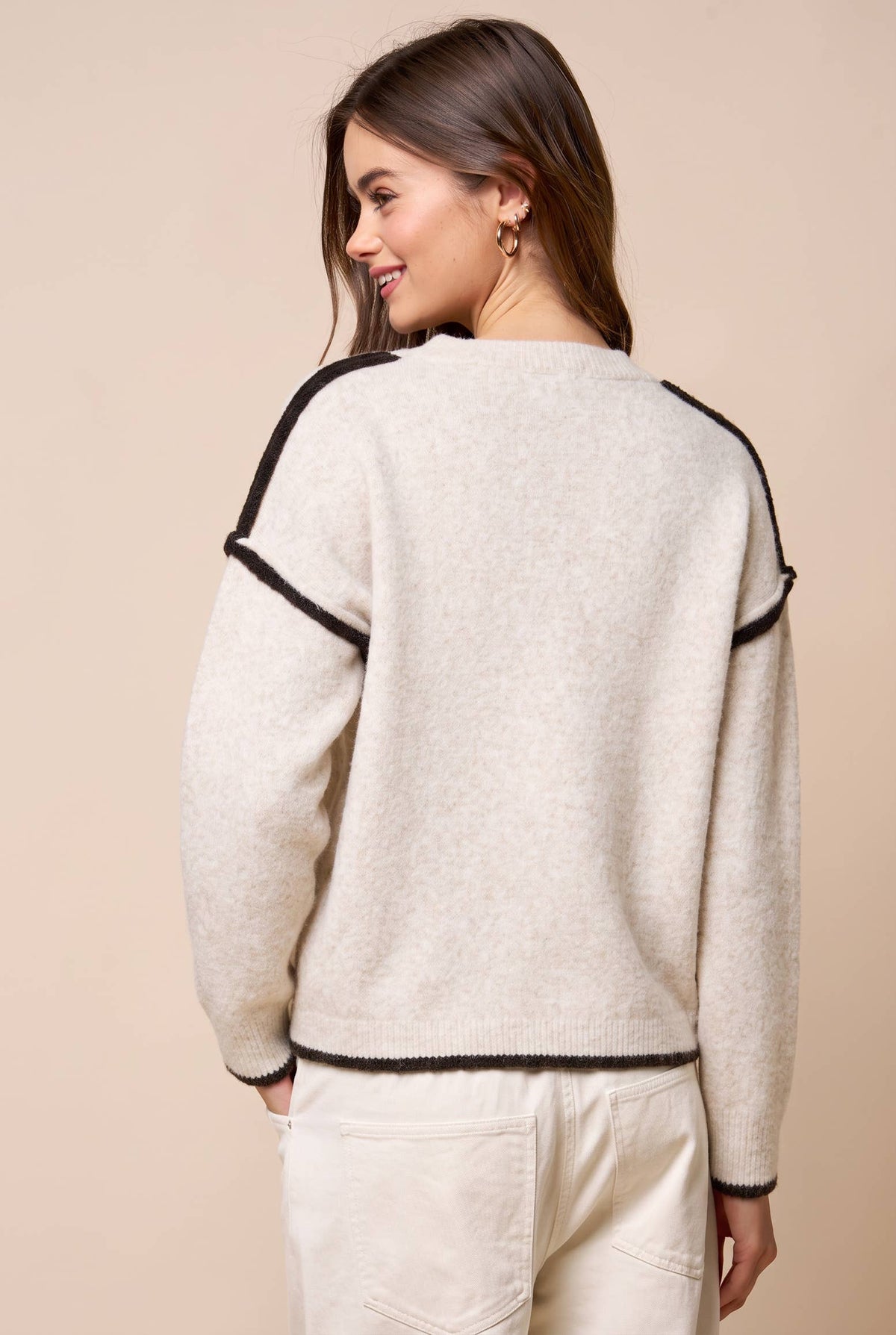 Color Block Wrap Hem Trim Sweater