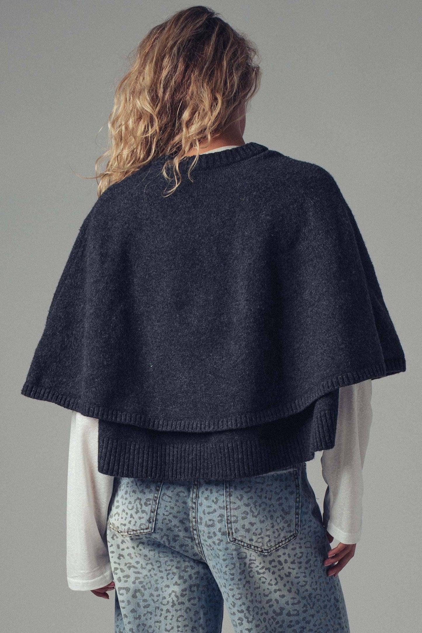Wool Blend Button Front Sweater Cape