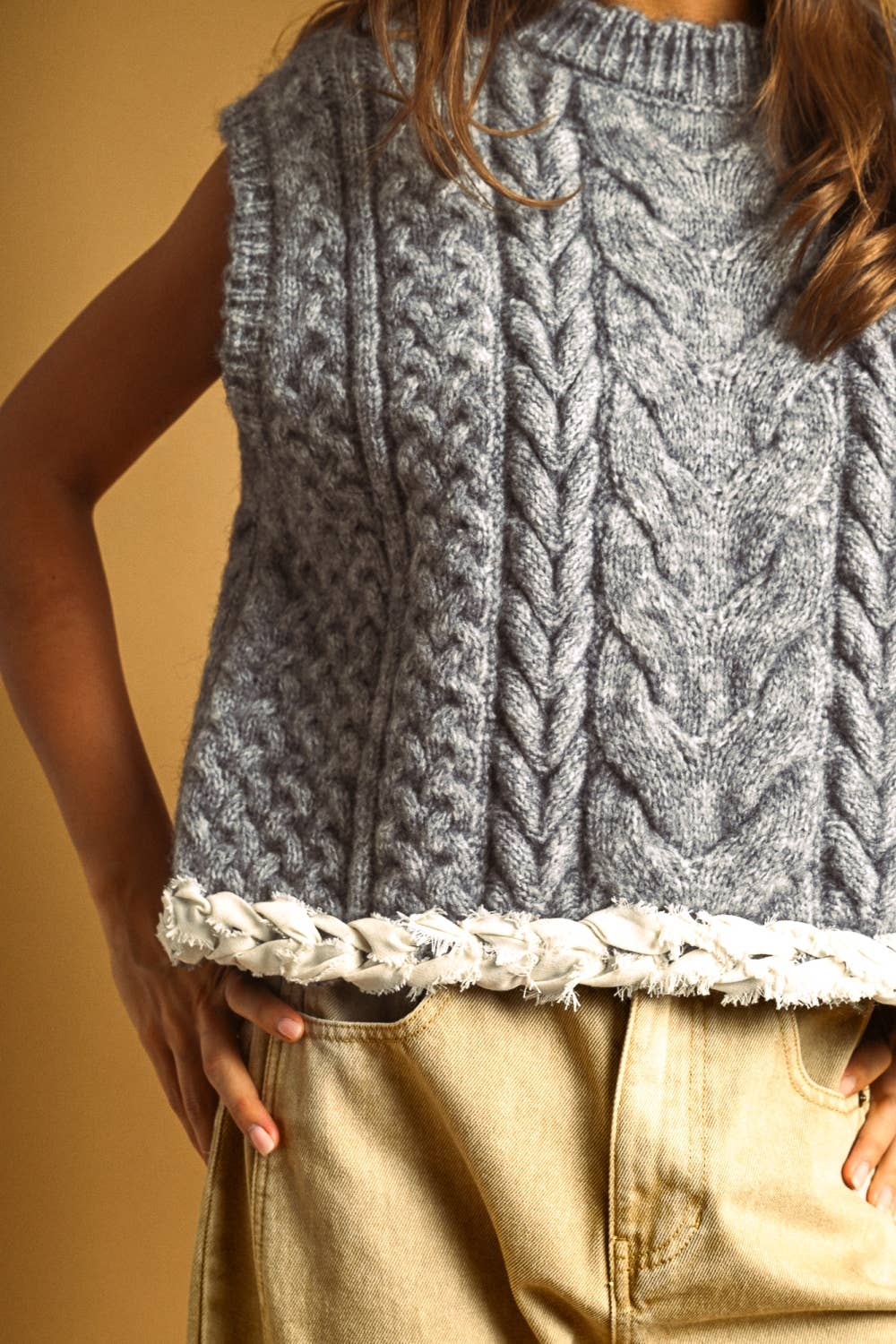 Cable Knit Top with Trim