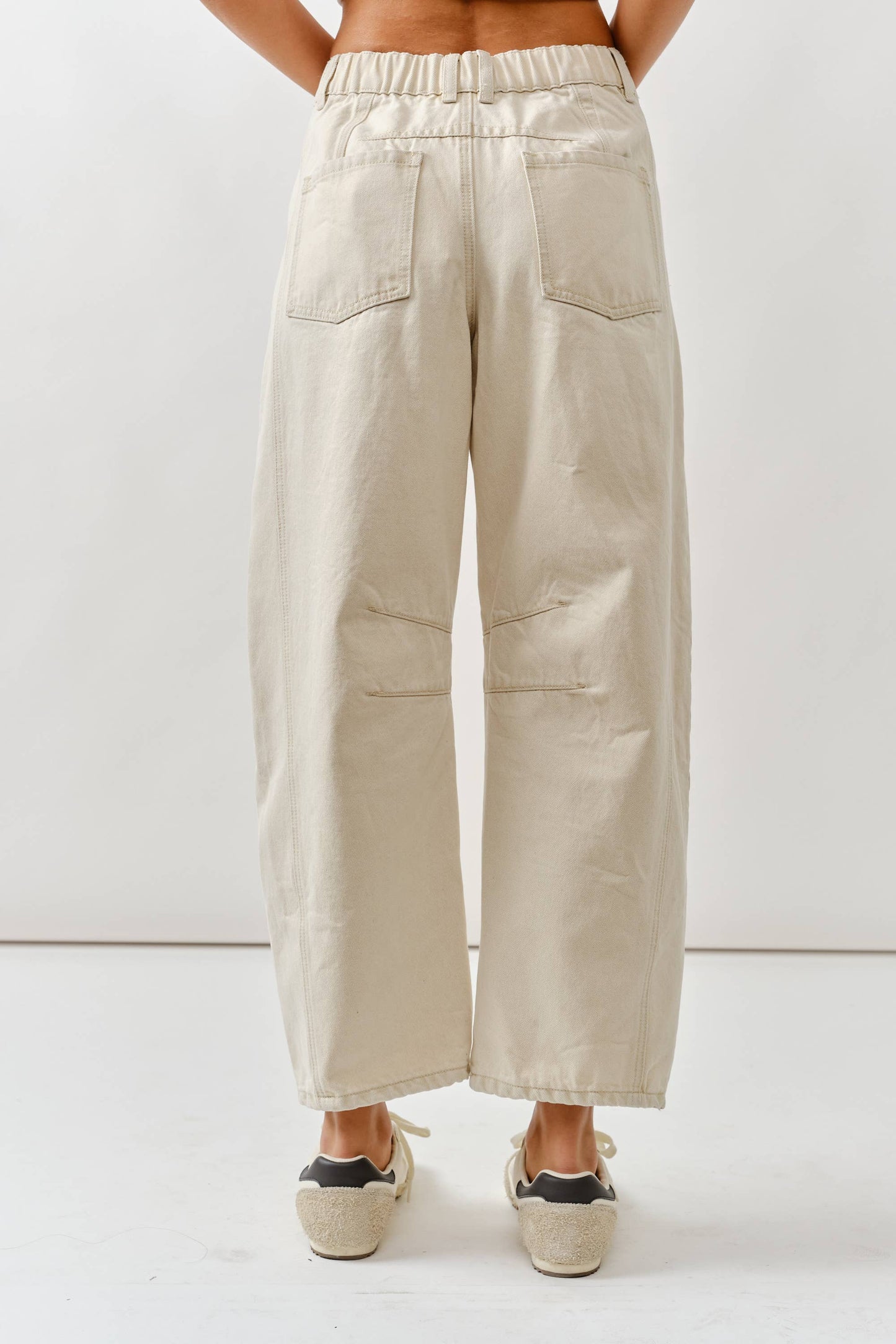 EMBROIDERED DETAIL COTTON BARREL PANTS