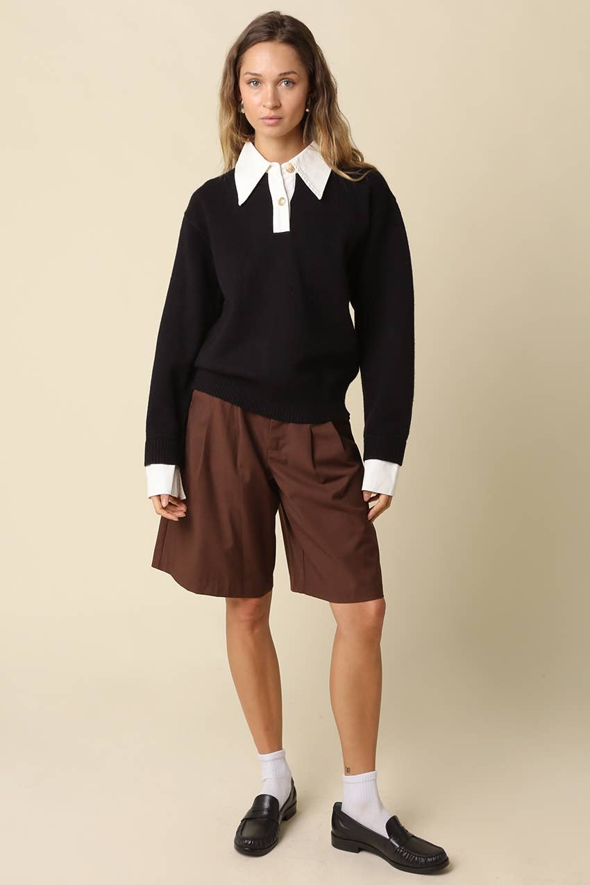 Alina Rugby Collar Knit Sweater