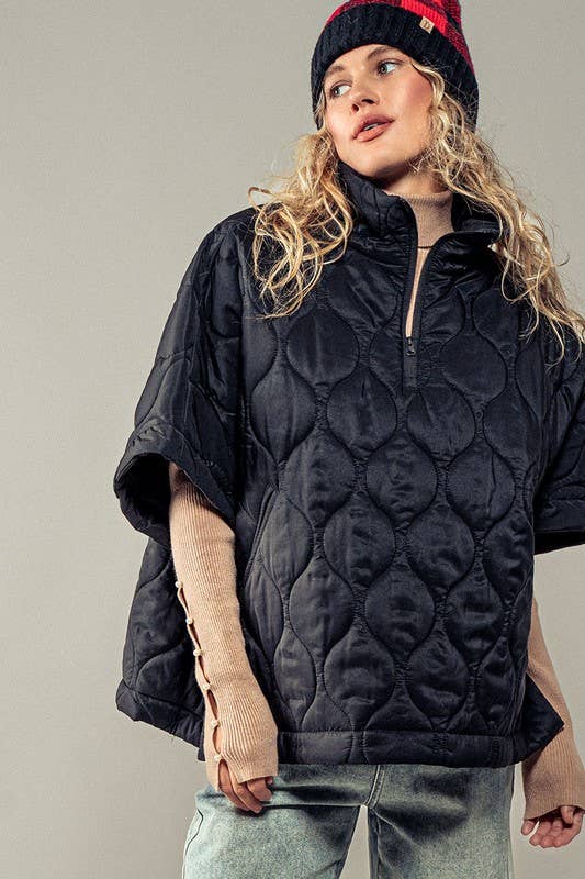 Outsiders Quilted Boxy Poncho: BLACK