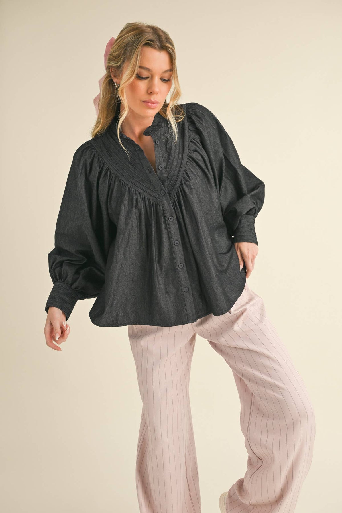 Button Down Batwing Sleeve Top