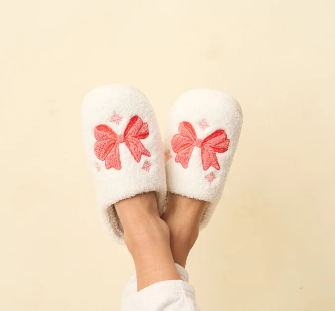Hot Pink Bow Fuzzy Slippers