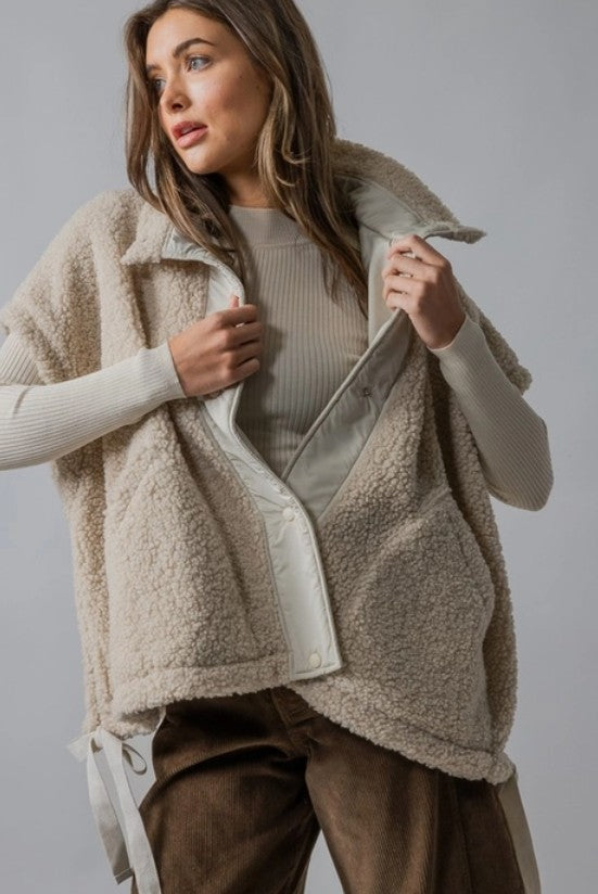 Snap Button Teddy Fleece Vest