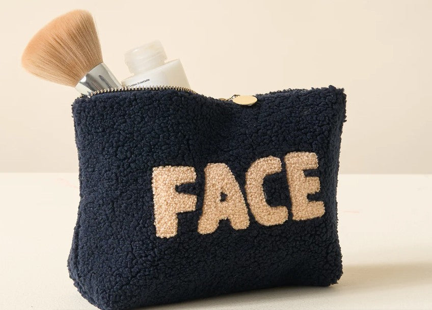 Sherpa Zippered Teddy Pouch - Face