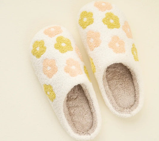 Flower Peach Fuzzy Slippers