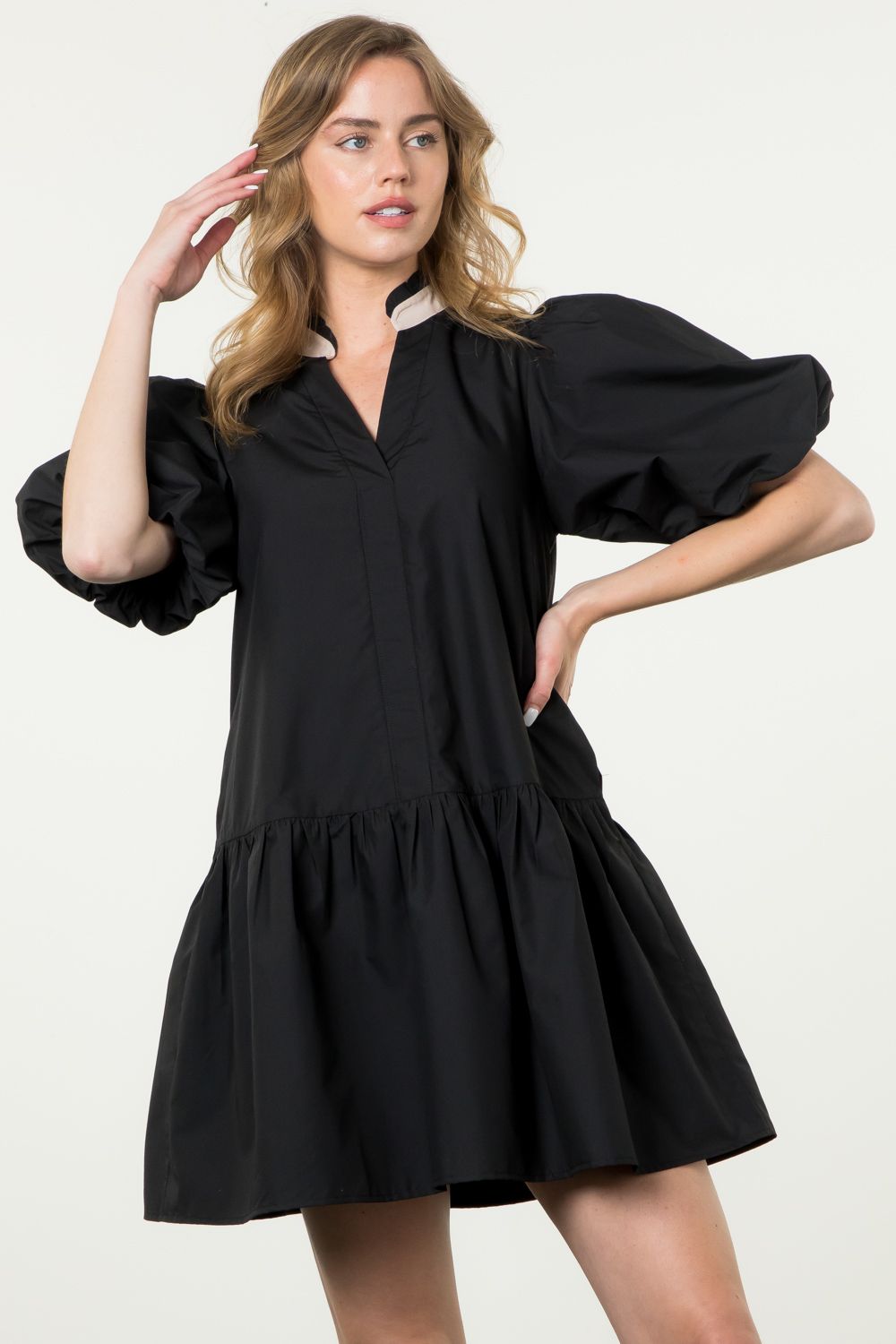Puff Sleeve Vneck Dress
