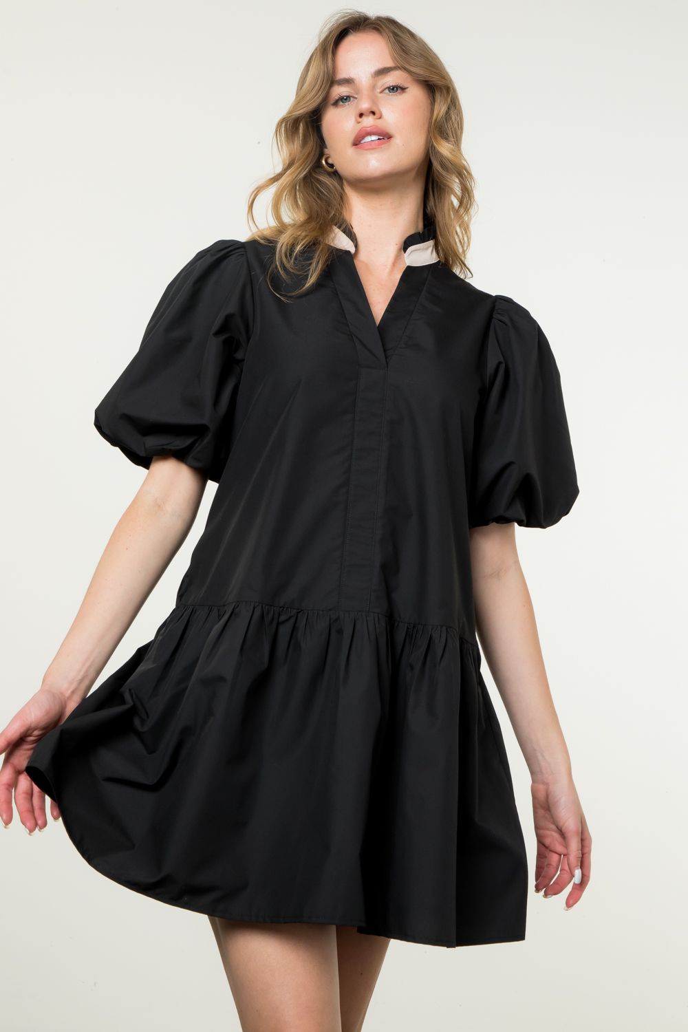 Puff Sleeve Vneck Dress