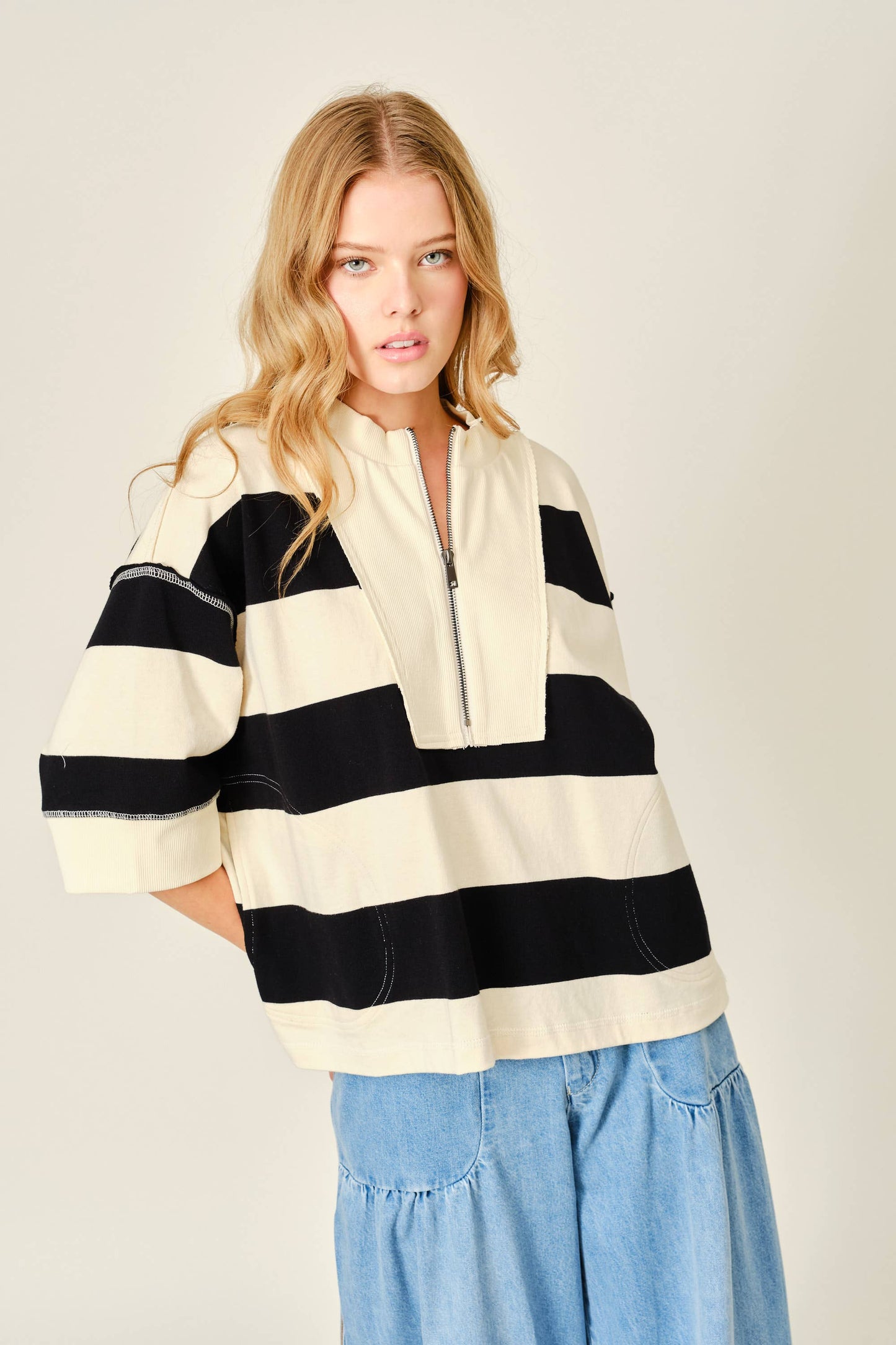 Striped Zipper Pullover Sweatshirt
