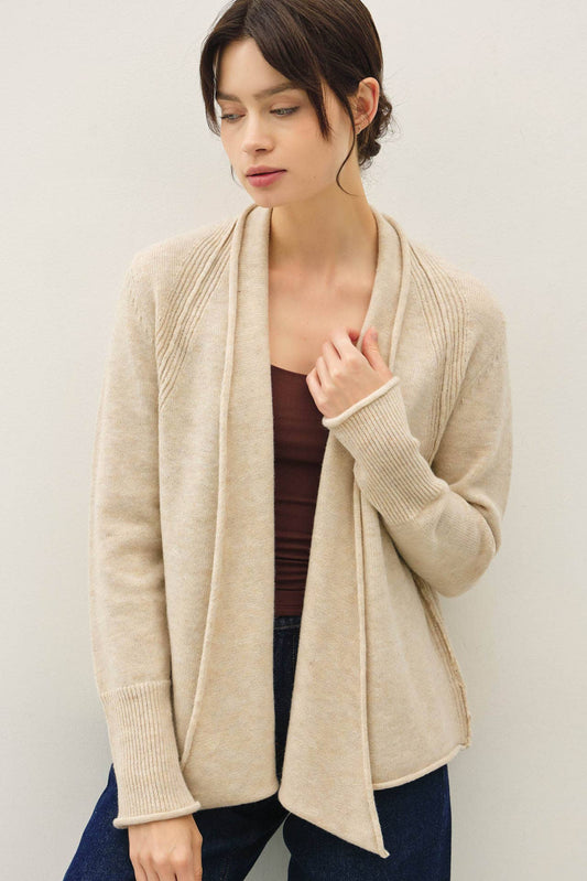 Shawl Collar Open Cardigan with Rolled Edge