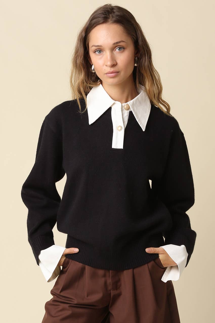 Alina Rugby Collar Knit Sweater