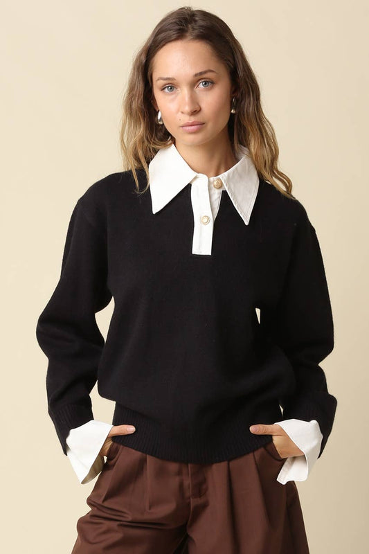 Alina Rugby Collar Knit Sweater