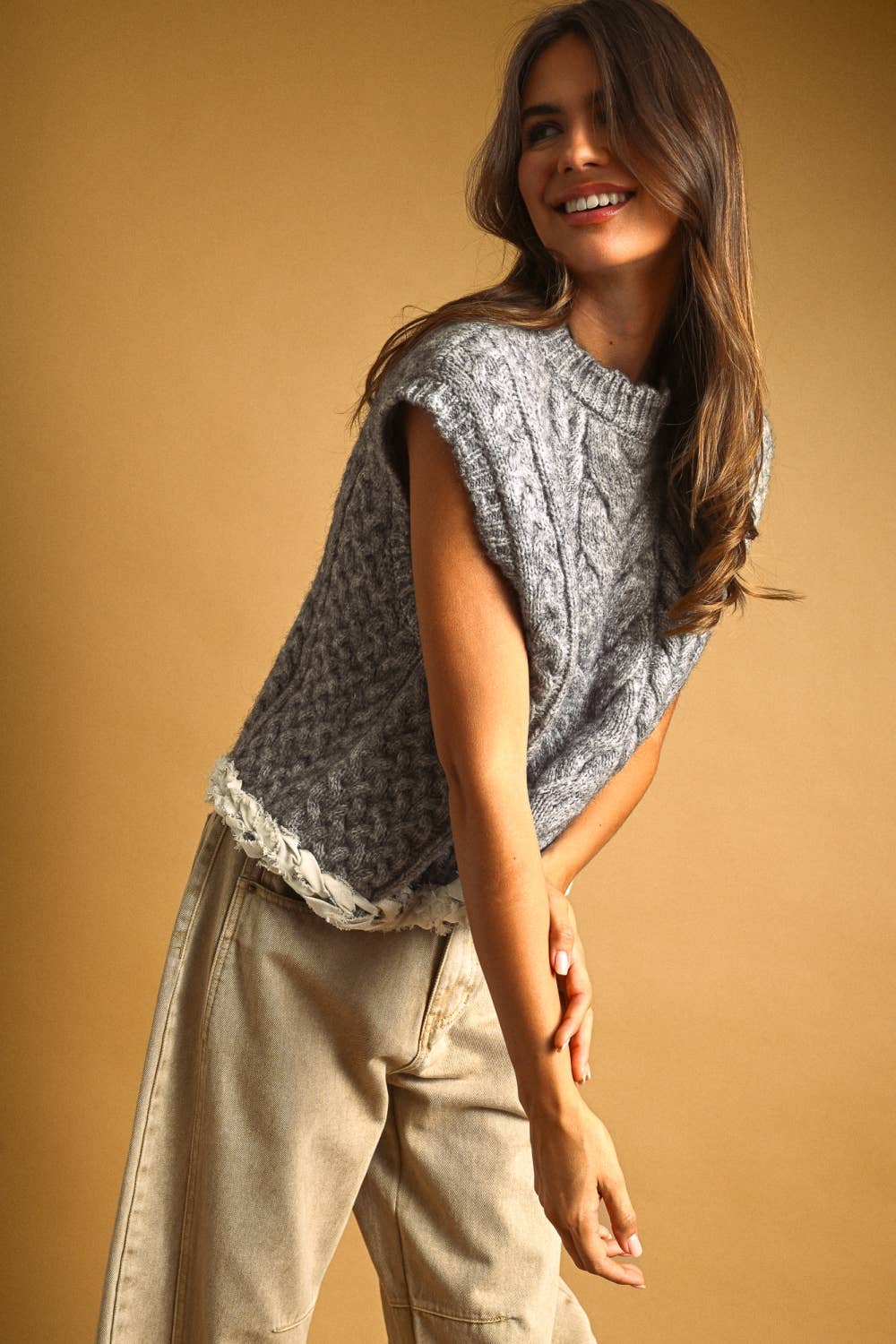 Cable Knit Top with Trim