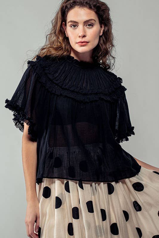 RUFFLED EDGES SHEER BLOUSE