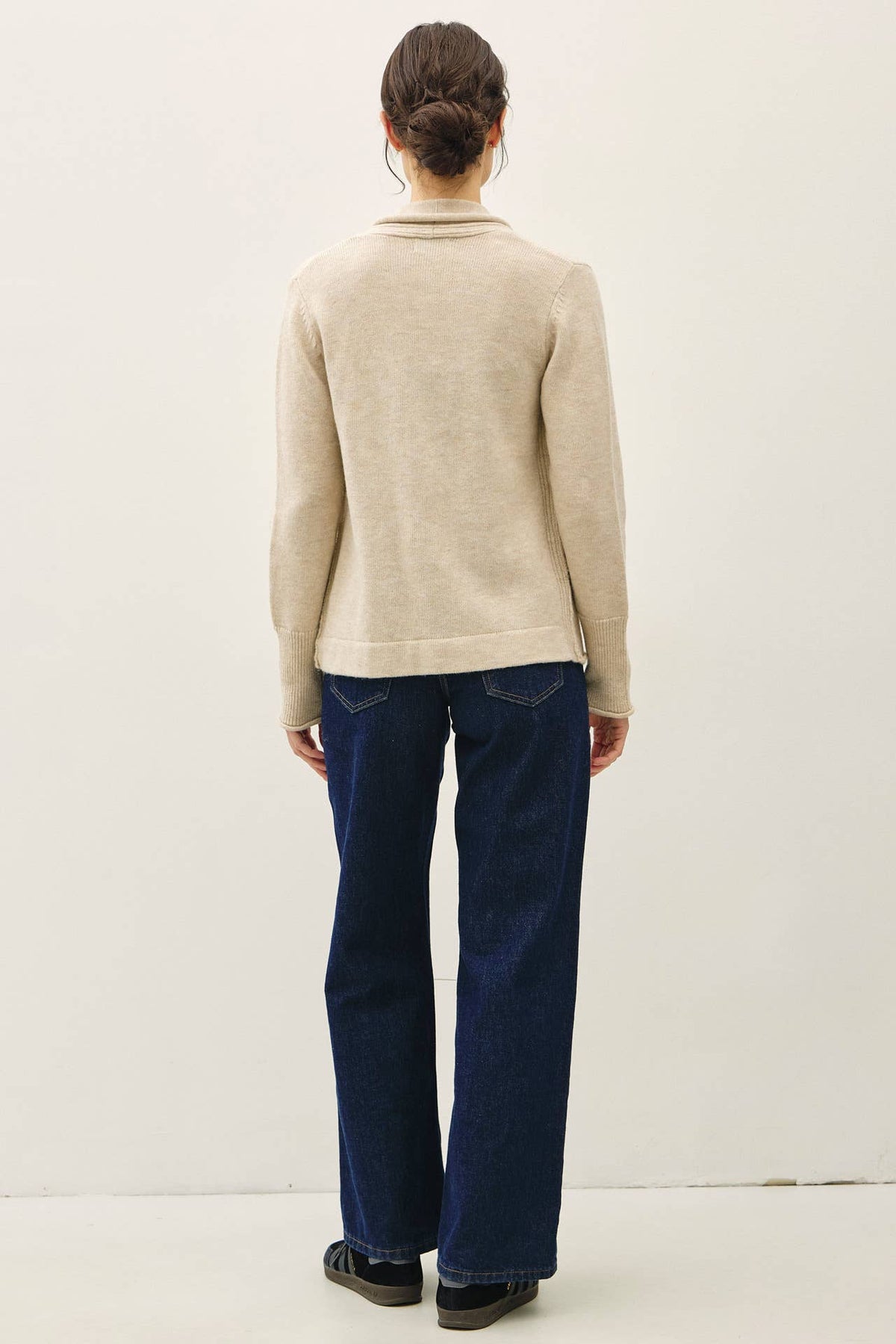 Shawl Collar Open Cardigan with Rolled Edge