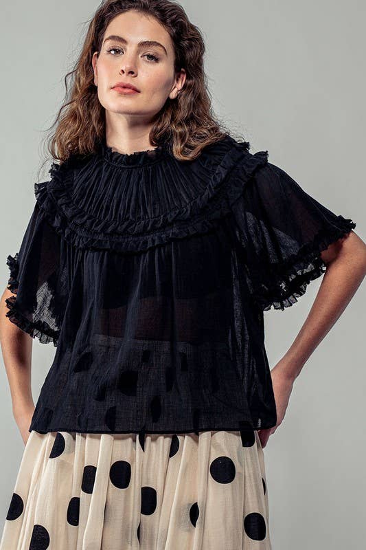 RUFFLED EDGES SHEER BLOUSE