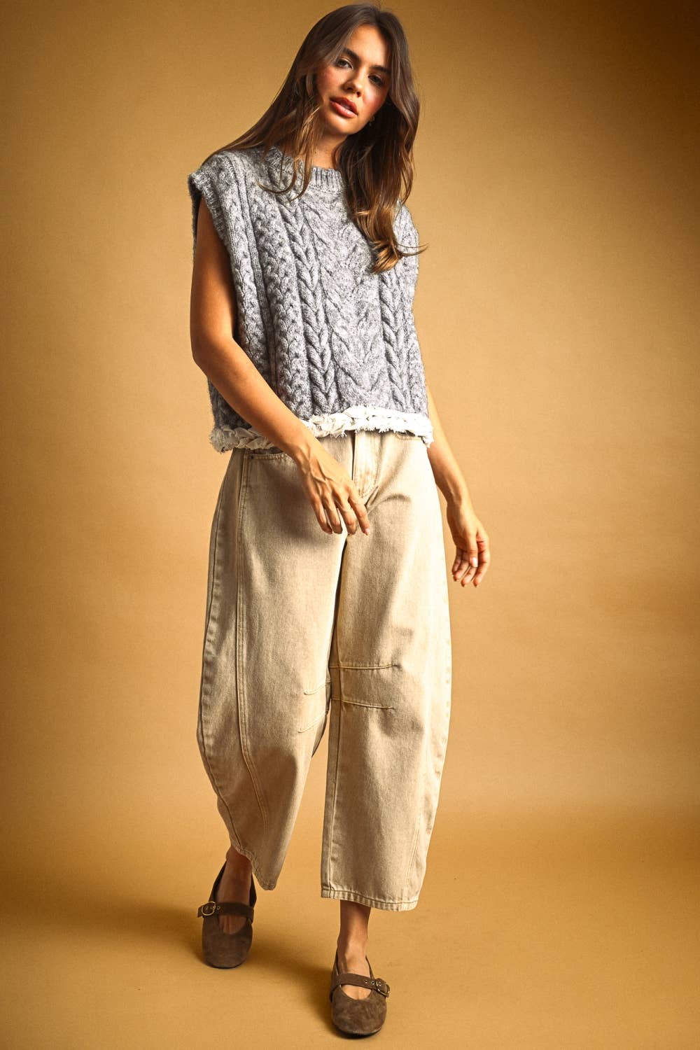 Cable Knit Top with Trim