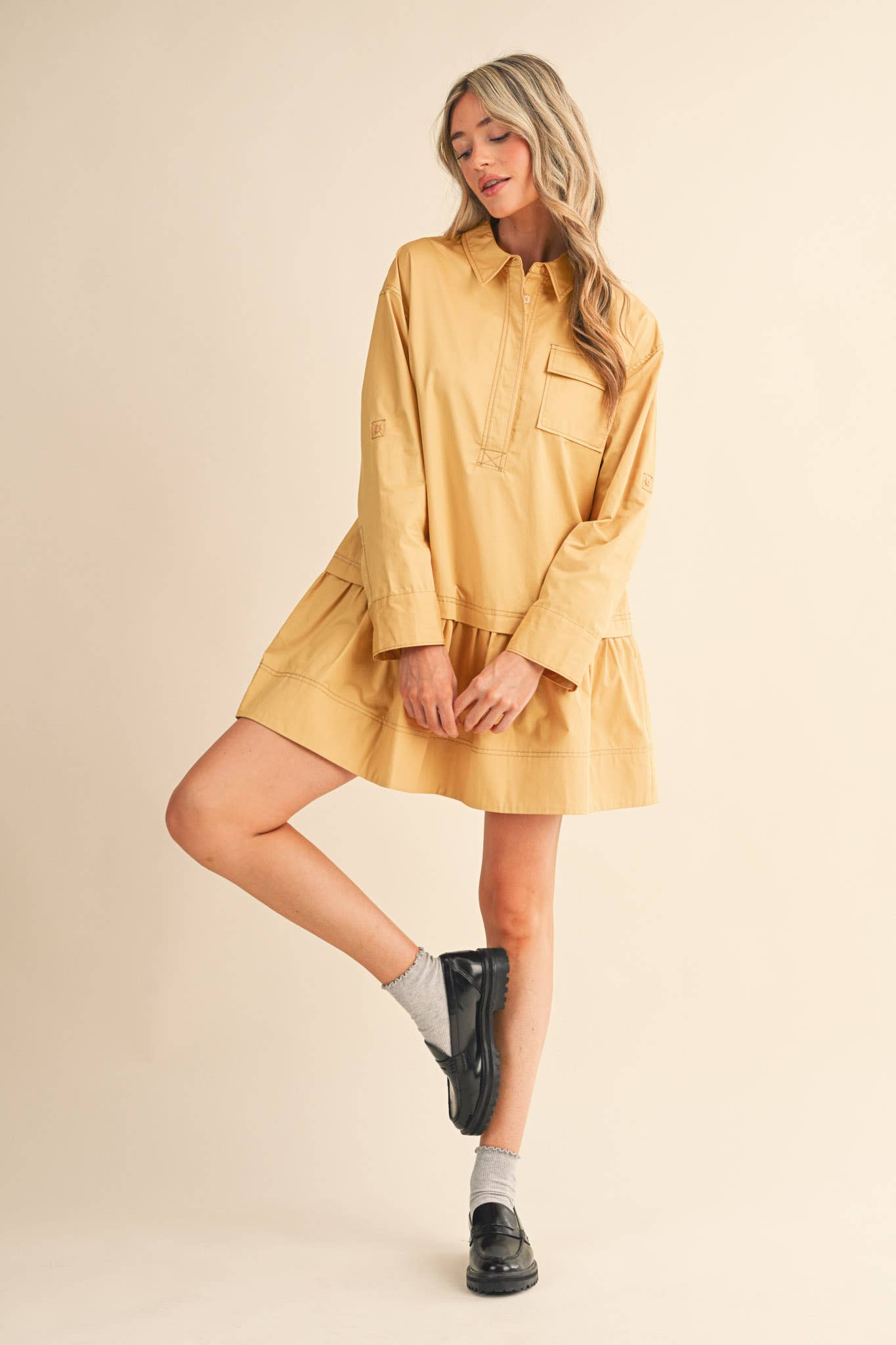 COLLARED DROP WAIST MINI DRESS