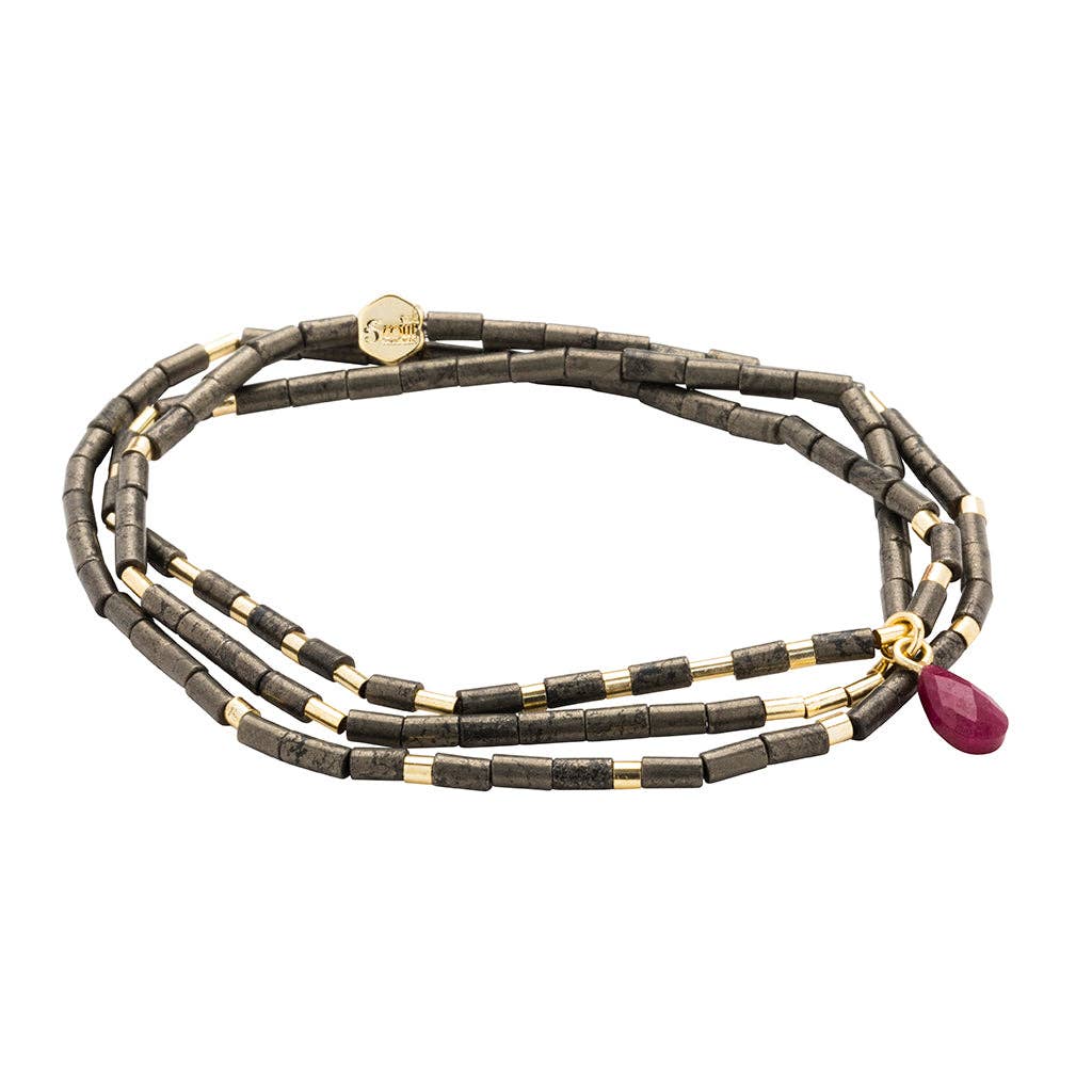 Scout Teardrop Stone Wrap ~ Pyrite/Fuchsia/Gold ~ Positivity