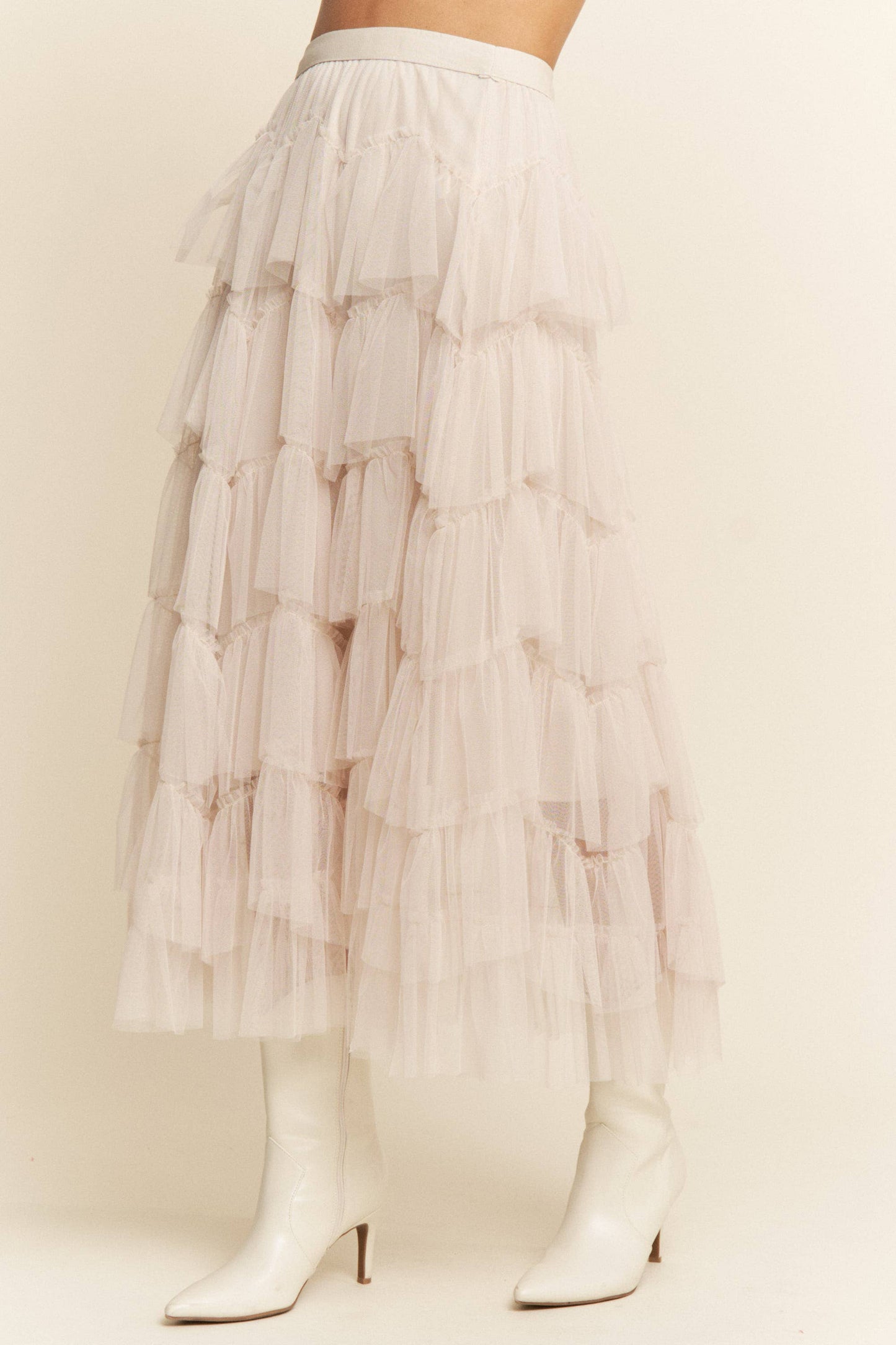 Tiered Ruffle Mesh Lined Maxi Skirt