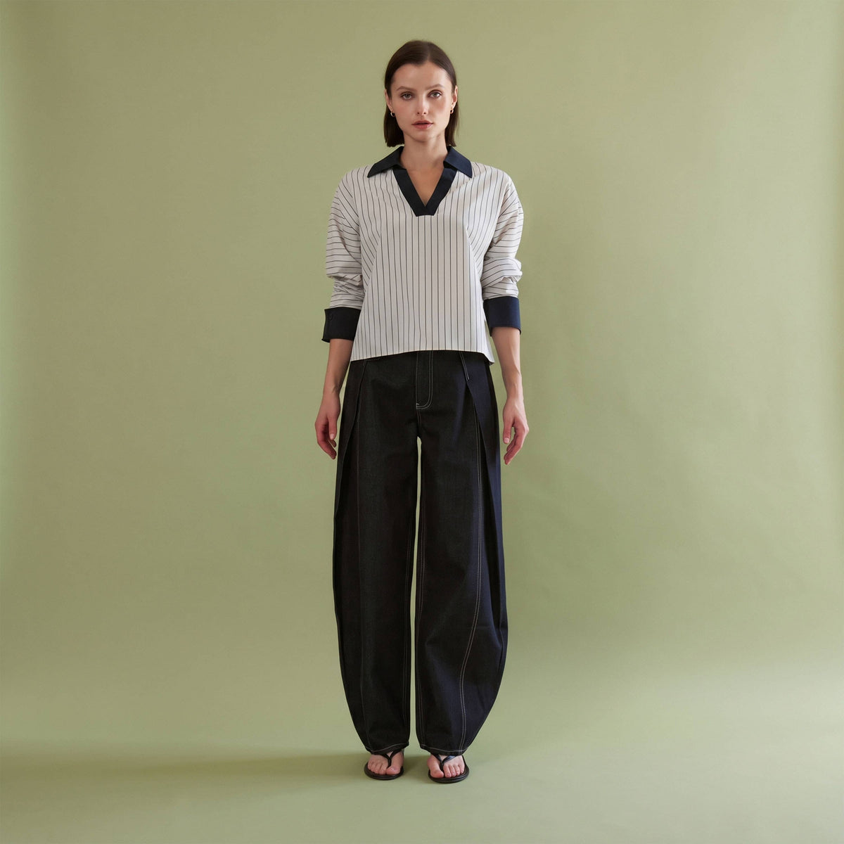 V-neck Striped Blouse