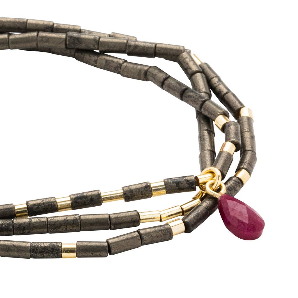 Scout Teardrop Stone Wrap ~ Pyrite/Fuchsia/Gold ~ Positivity